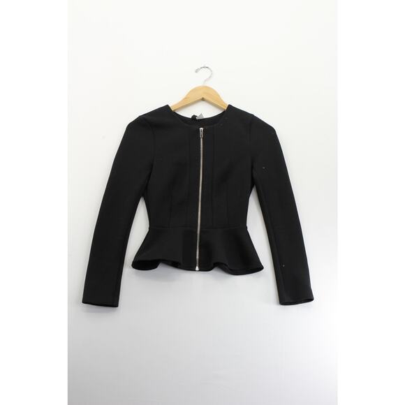 H&M‎ black full zip peplum sweater womens 2 preppy career office business work - Picture 1 of 5